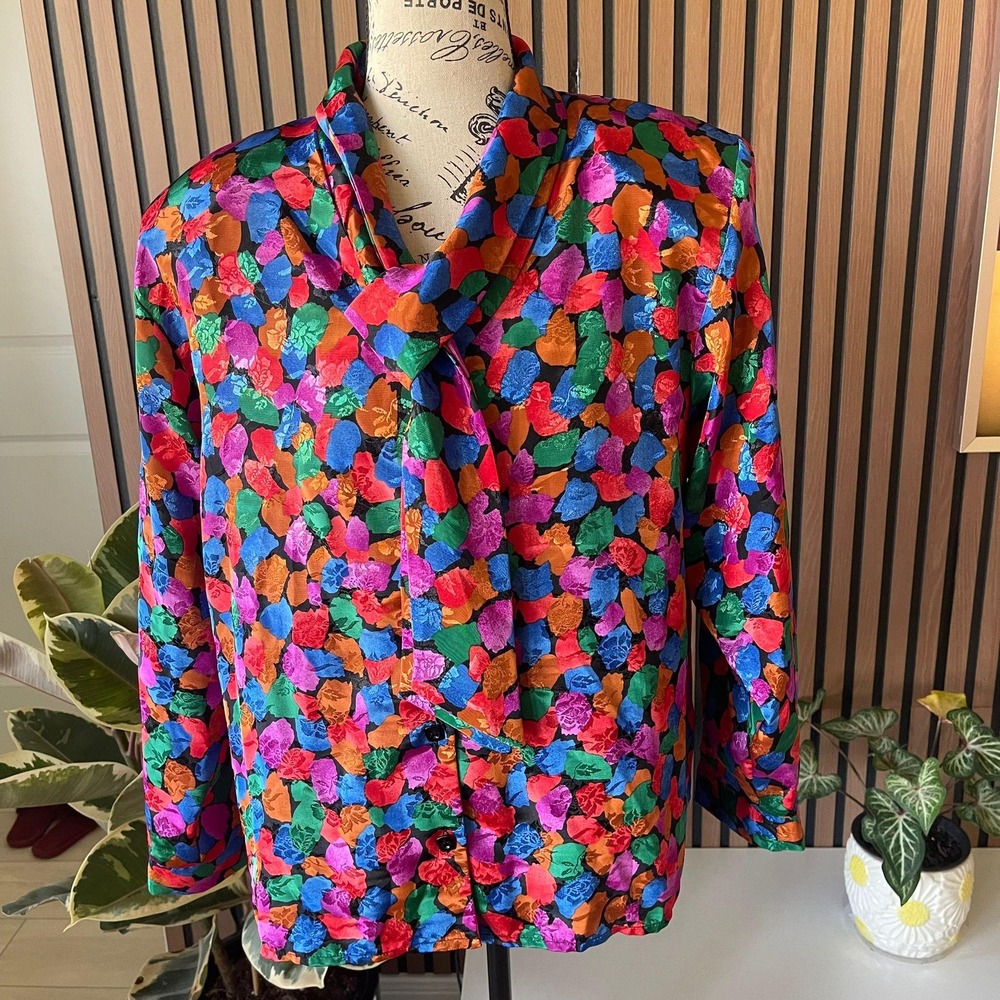 Vintage Ridge T Colorful Floral Print Long Sleeve Blouse Size 12‎ Party Top